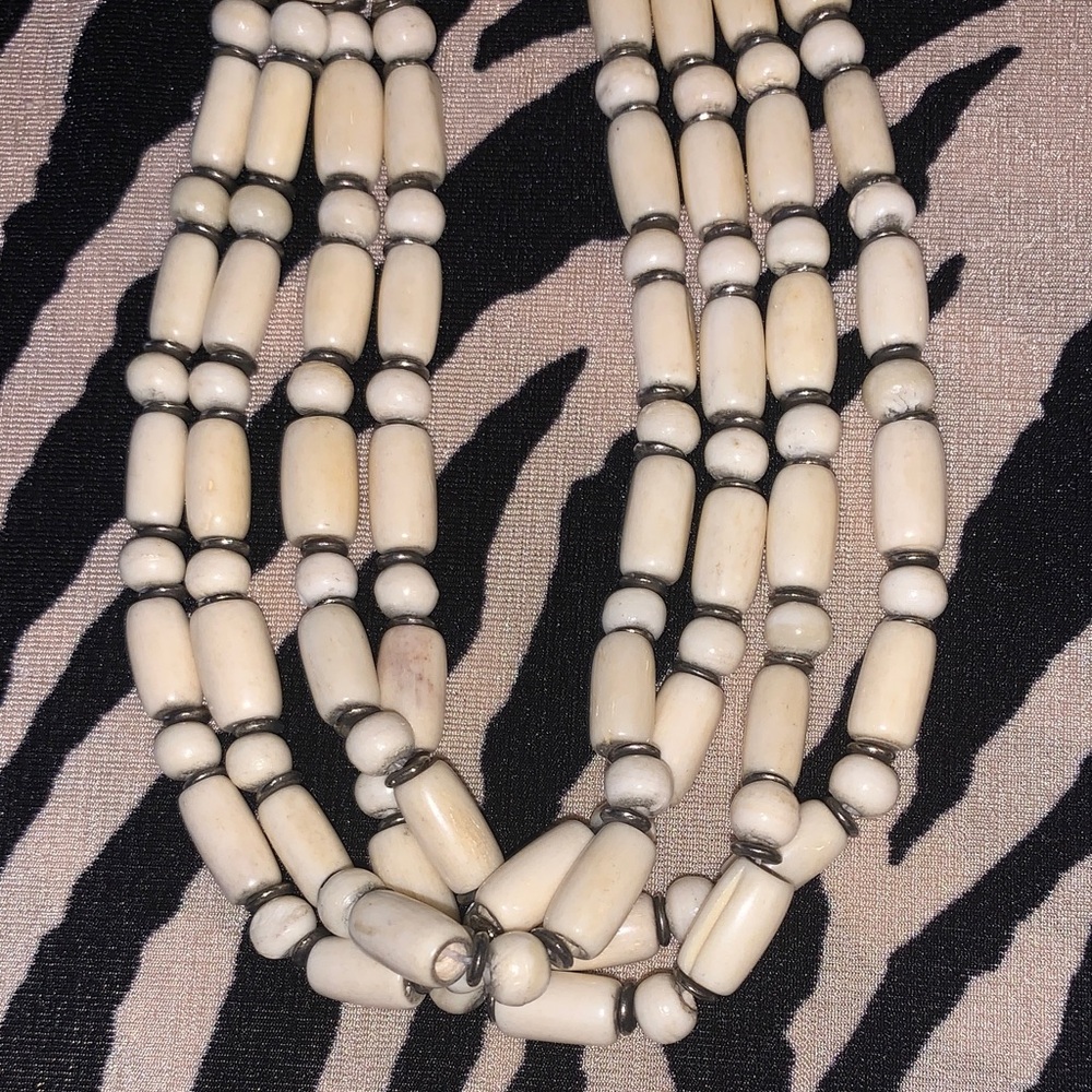 Vintage Bone Off- White and Cream Beaded Necklace with Brass Accents - Picture 9 of 9